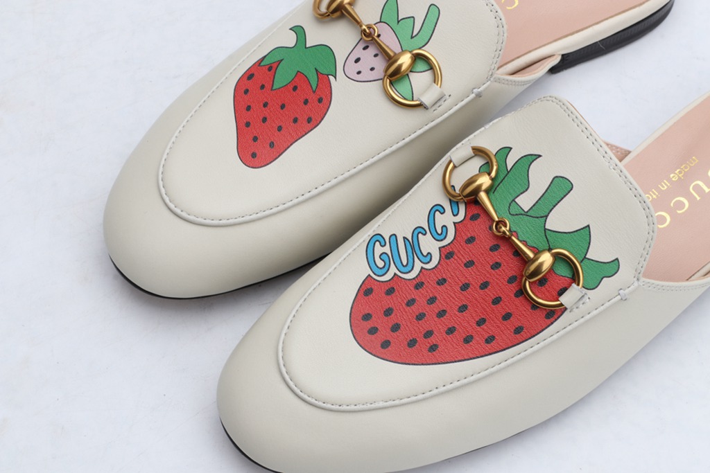 White New Strawberry Print Princetown Leather